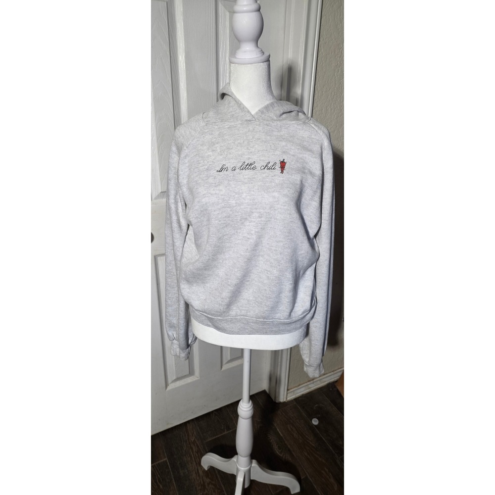 P.S. Get It Girl Im A Little Chili Gray Raglan Hoodie Sweatshirt XS
